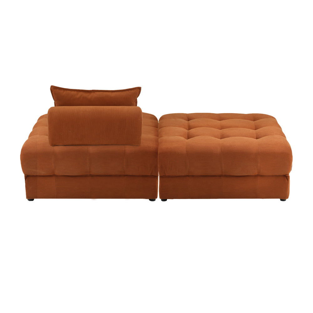Oikiture 2 Seater Velvet Modular Sofa & Ottoman Set with Backrest Brown