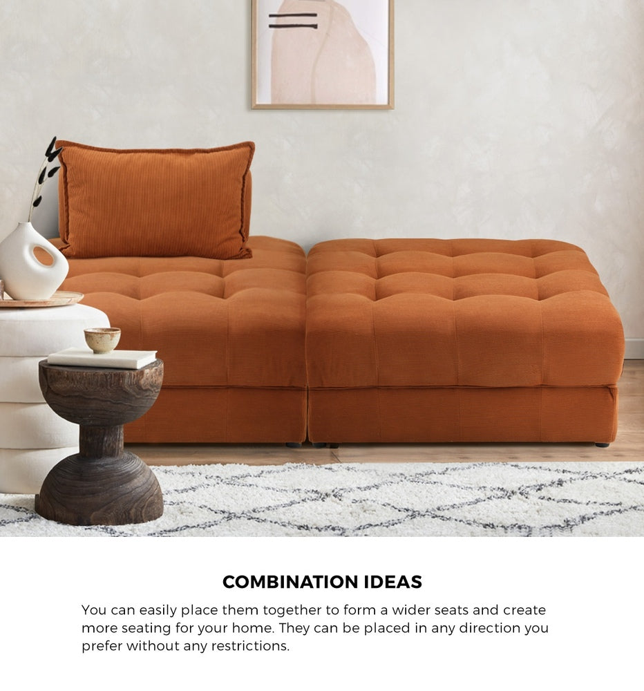 Oikiture 2 Seater Velvet Modular Sofa & Ottoman Set with Backrest Brown