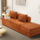 Oikiture 3 Seater Velvet Modular Sofa & Ottoman Set with Backrest Brown - Close-Up Angle