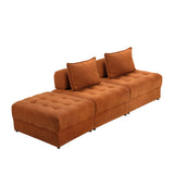 Oikiture 3 Seater Velvet Modular Sofa & Ottoman Set with Backrest Brown