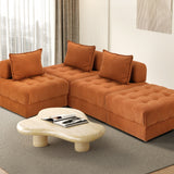 Oikiture 4 Seater Velvet Modular Sofa & Ottoman Set with Backrest Brown - Low Angle