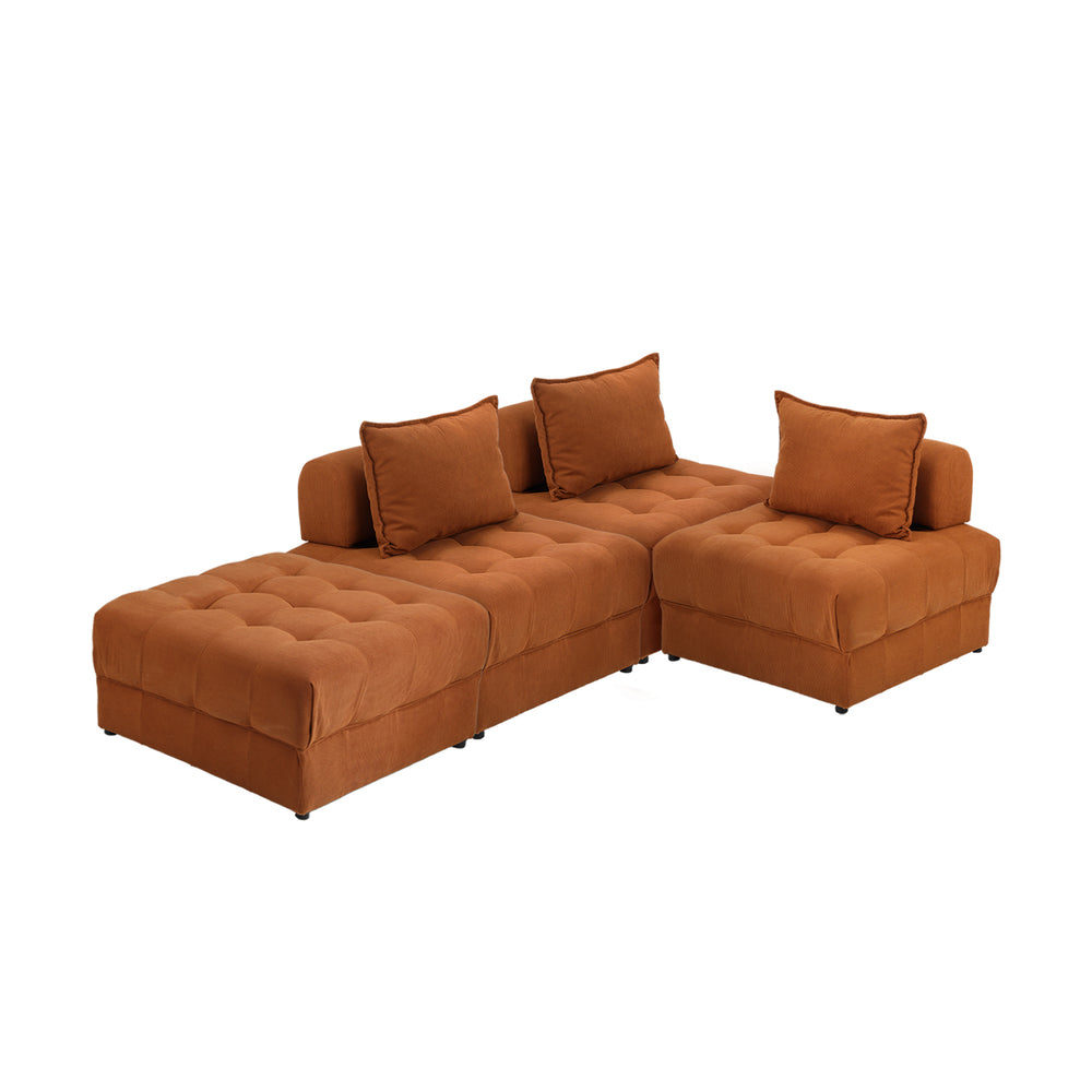 Oikiture 4 Seater Velvet Modular Sofa & Ottoman Set with Backrest Brown