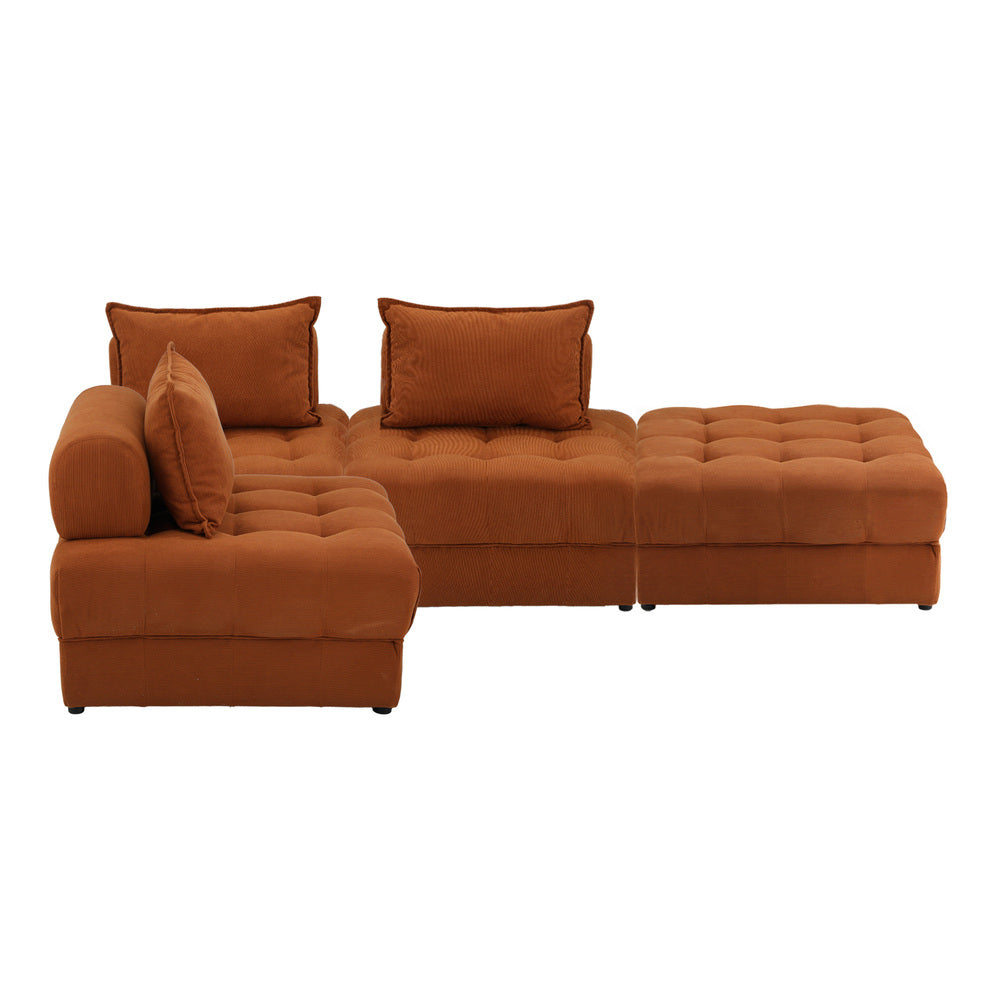 Oikiture 4 Seater Velvet Modular Sofa & Ottoman Set with Backrest Brown