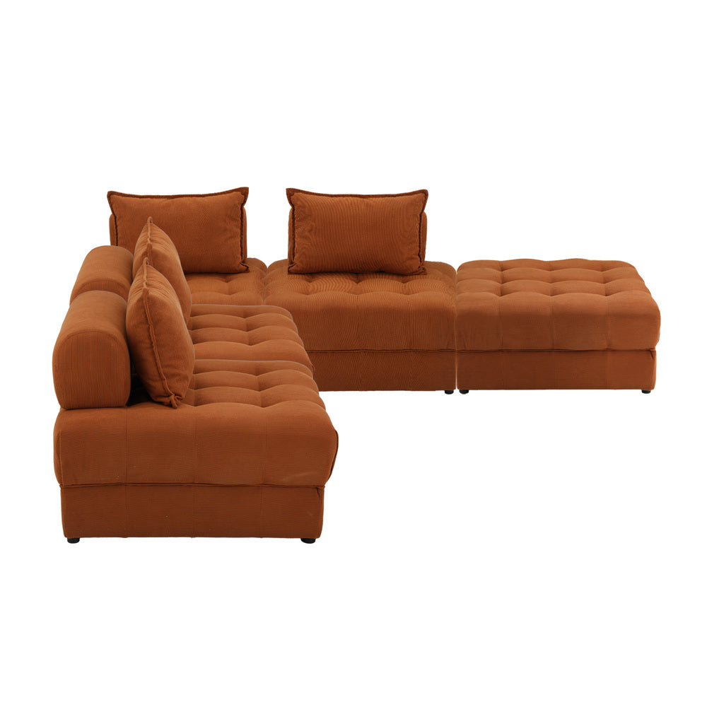 Oikiture 5 Seater Velvet Modular Sofa & Ottoman Set with Backrest Brown