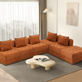 Oikiture 6 Seater Velvet Modular Sofa & Ottoman Set with Backrest Brown