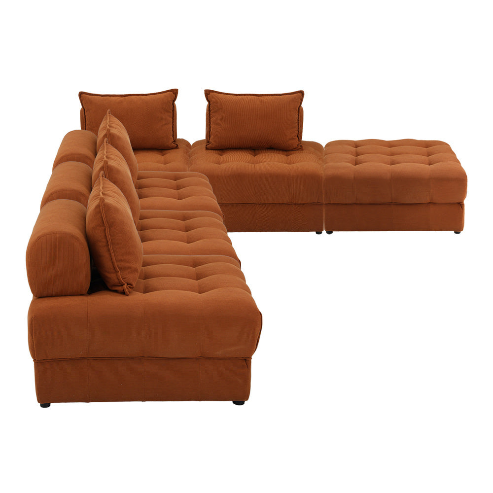 Oikiture 6 Seater Velvet Modular Sofa & Ottoman Set with Backrest Brown