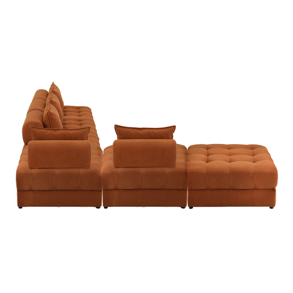Oikiture 6 Seater Velvet Modular Sofa & Ottoman Set with Backrest Brown