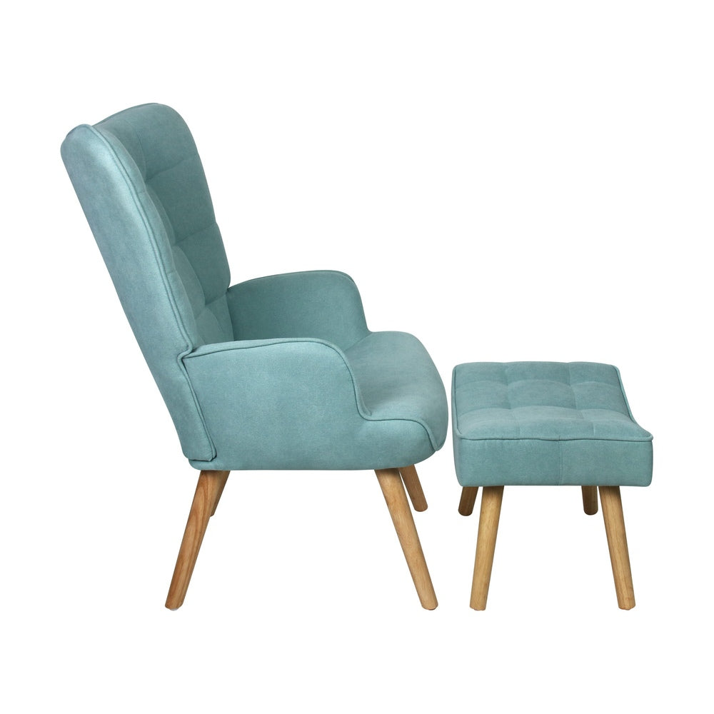 Oikiture Armchair with Footstool Fabric Blue
