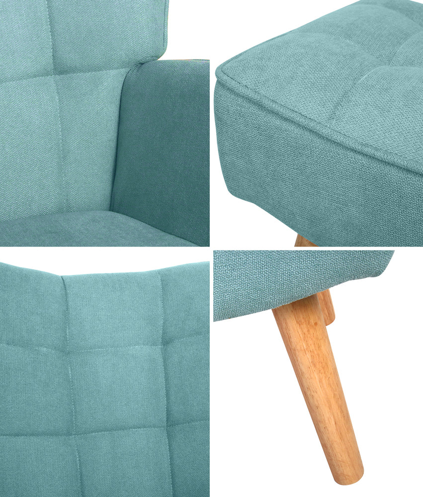 Oikiture Armchair with Footstool Fabric Blue