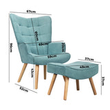 Oikiture 2x Armchair Lounge Chair Ottoman Fabric Sofa Blue