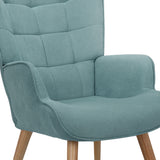 Oikiture 3x Armchair Lounge Chair Ottoman Fabric Sofa Blue - Rear View