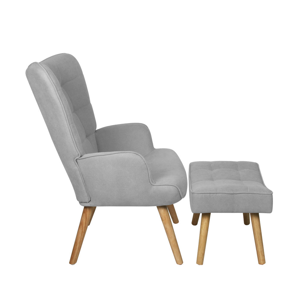Oikiture Armchair with Footstool Fabric Grey