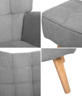 Oikiture Armchair with Footstool Fabric Grey - Low Angle