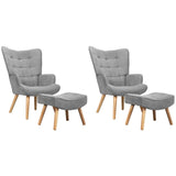 Oikiture 2x Armchair Lounge Chair Ottoman Fabric Sofa Grey