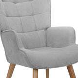 Oikiture 2x Armchair Lounge Chair Ottoman Fabric Sofa Grey