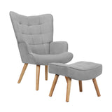 Oikiture 3x Armchair Lounge Chair Ottoman Fabric Sofa Grey