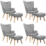 Oikiture 4x Armchair Lounge Chair Ottoman Fabric Sofa Grey