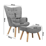 Oikiture 4x Armchair Lounge Chair Ottoman Fabric Sofa Grey