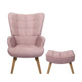 Oikiture Armchair Set Ottoman Fabric Sofa Chairs Pink - Side View