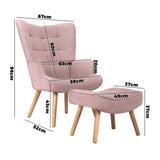Oikiture Armchair Set Ottoman Fabric Sofa Chairs Pink - Extra Image
