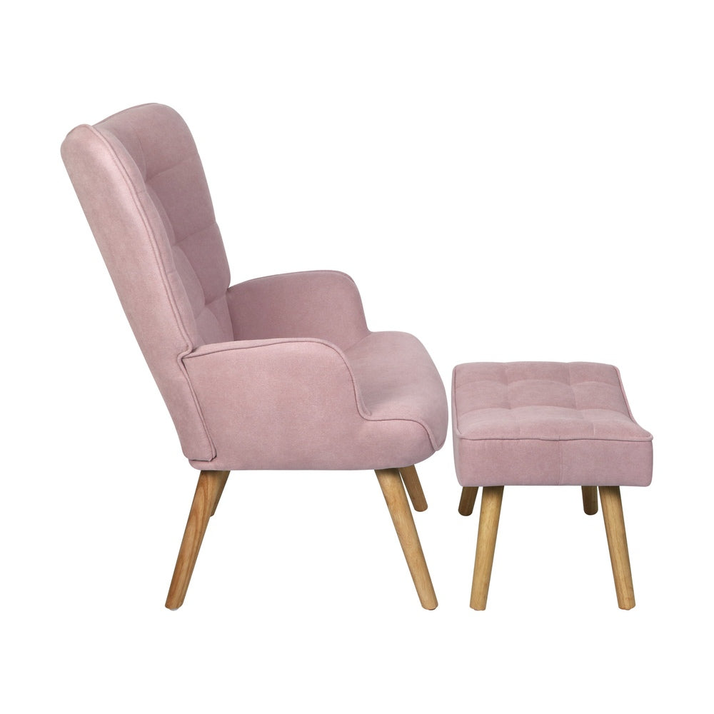 Oikiture Armchair Set Ottoman Fabric Sofa Chairs Pink