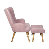 Oikiture Armchair Set Ottoman Fabric Sofa Chairs Pink - Close-Up Angle