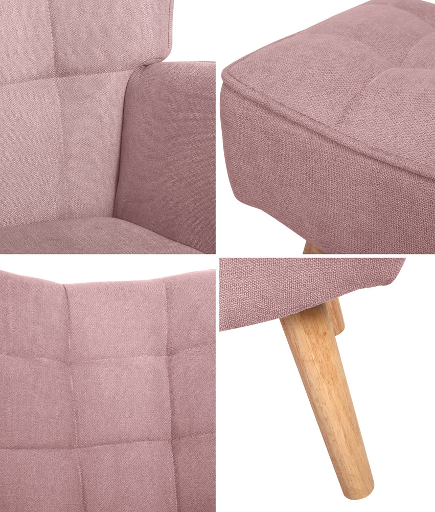 Oikiture Armchair Set Ottoman Fabric Sofa Chairs Pink