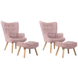 Oikiture 2x Armchair Lounge Chair Ottoman Fabric Sofa Pink