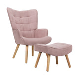 Oikiture 2x Armchair Lounge Chair Ottoman Fabric Sofa Pink - Rear View