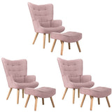 Oikiture 3x Armchair Lounge Chair Ottoman Fabric Sofa Pink