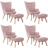 Oikiture 4x Armchair Lounge Chair Ottoman Fabric Sofa Pink