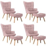 Oikiture 4x Armchair Lounge Chair Ottoman Fabric Sofa Pink