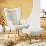 Oikiture Armchair with Footstool Sherpa White