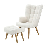 Oikiture Armchair with Footstool Sherpa White - Side View