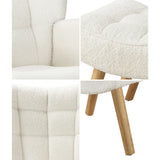 Oikiture Armchair with Footstool Sherpa White