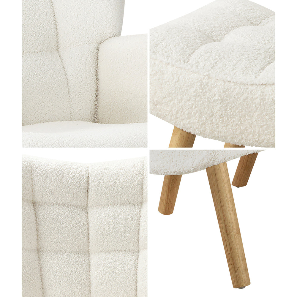 Oikiture Armchair with Footstool Sherpa White