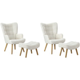 Oikiture 2x Armchair Lounge Chair Ottoman Sherpa Sofa White