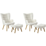 Oikiture 2x Armchair Lounge Chair Ottoman Sherpa Sofa White