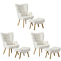 Oikiture 3x Armchair Lounge Chair Ottoman Sherpa Sofa White