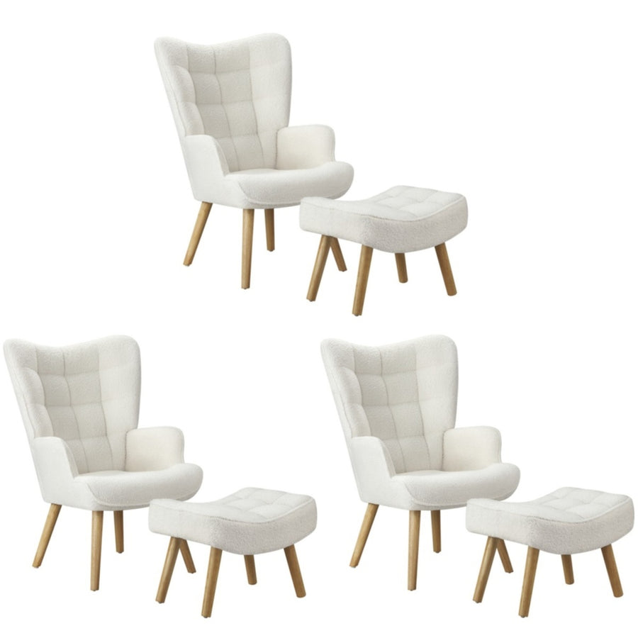 Oikiture 3x Armchair Lounge Chair Ottoman Sherpa Sofa White