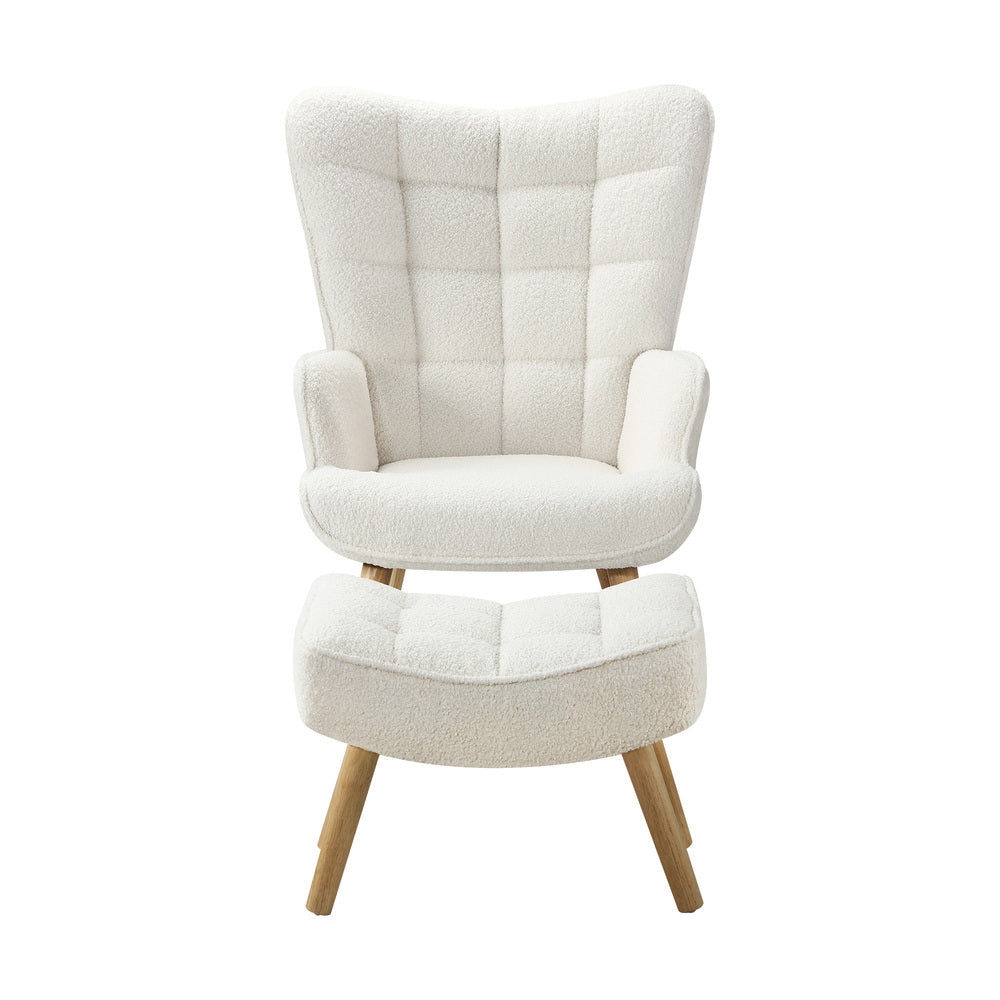 Oikiture 3x Armchair Lounge Chair Ottoman Sherpa Sofa White