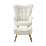 Oikiture 3x Armchair Lounge Chair Ottoman Sherpa Sofa White - Low Angle