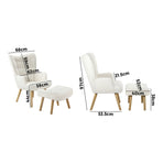 Oikiture 3x Armchair Lounge Chair Ottoman Sherpa Sofa White