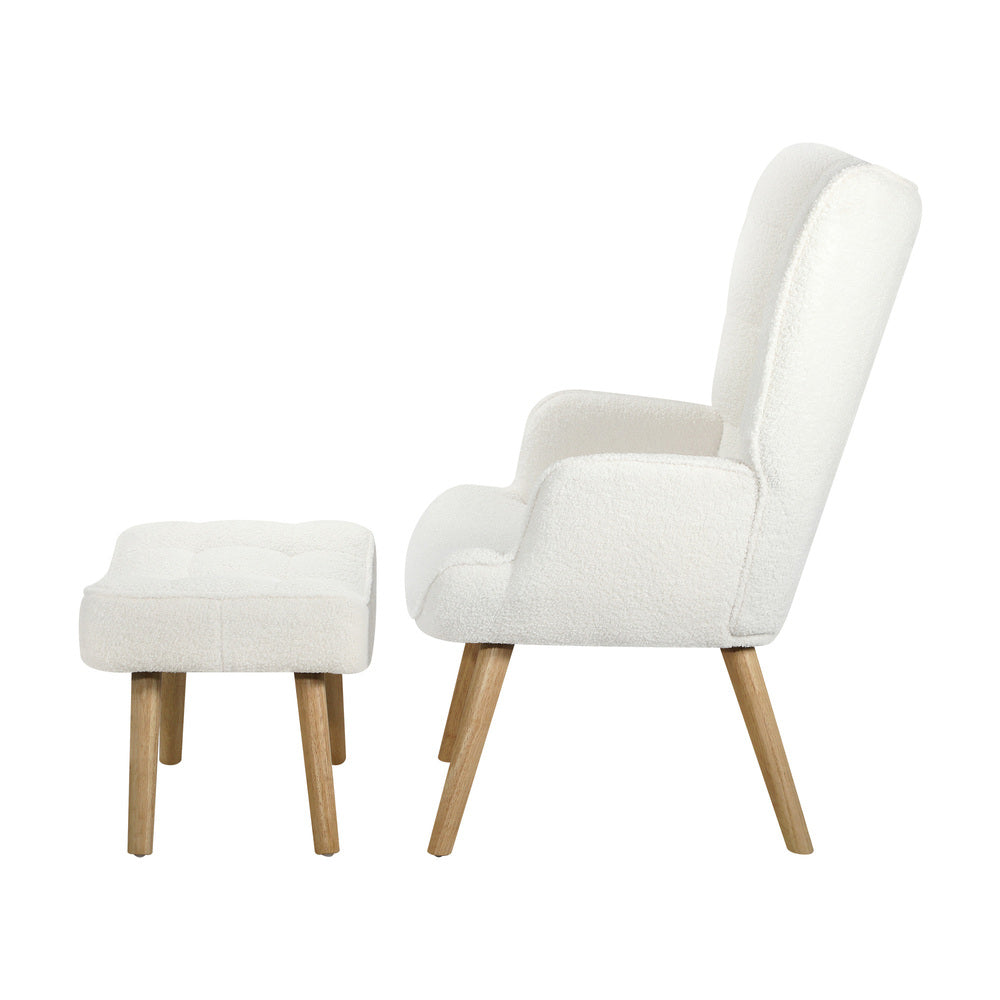 Oikiture 3x Armchair Lounge Chair Ottoman Sherpa Sofa White