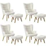 Oikiture 4x Armchair Lounge Chair Ottoman Sherpa Sofa White