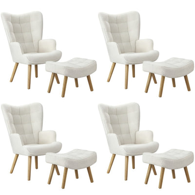 Oikiture 4x Armchair Lounge Chair Ottoman Sherpa Sofa White