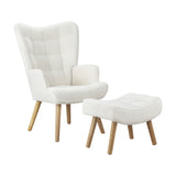 Oikiture 4x Armchair Lounge Chair Ottoman Sherpa Sofa White