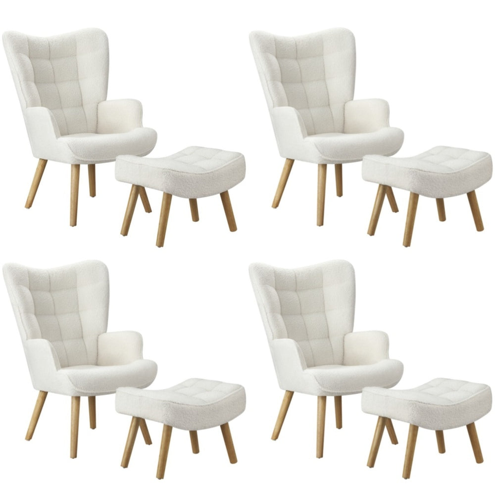 Oikiture 4x Armchair Lounge Chair Ottoman Sherpa Sofa White