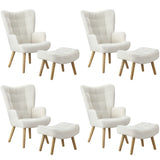 Oikiture 4x Armchair Lounge Chair Ottoman Sherpa Sofa White - Front View