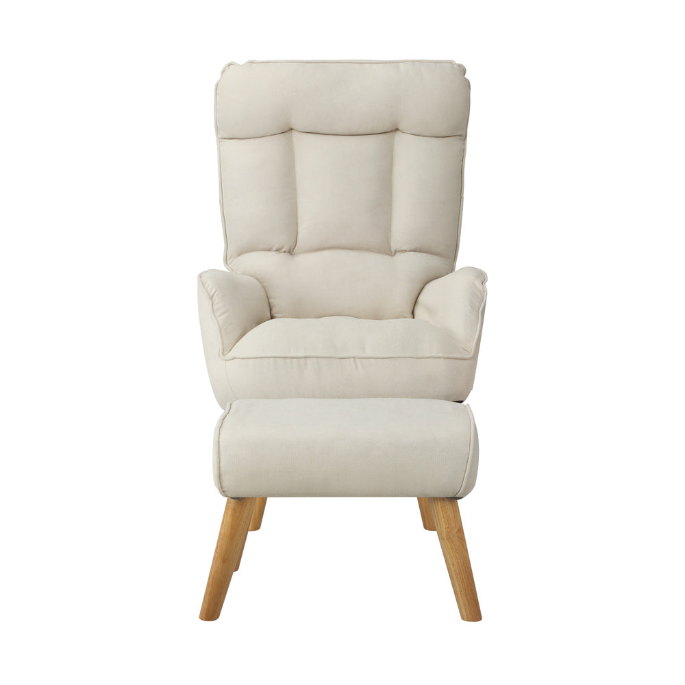Oikiture Armchair wit Stool 360? Swivel Seat Beige